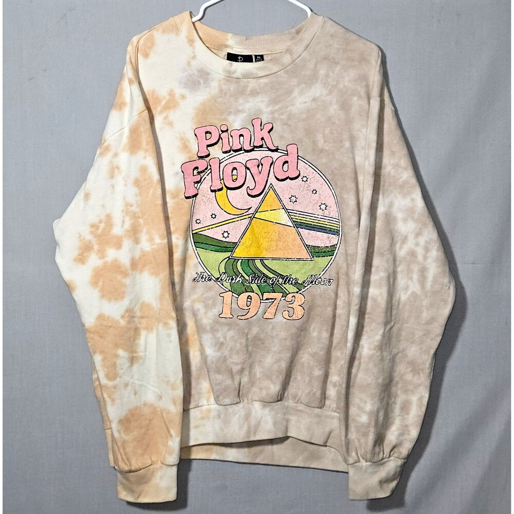 Pink Floyd Sweatshirt Dark Side of the Moon 1973 Tie-Dye Crewneck Mens XL Gray